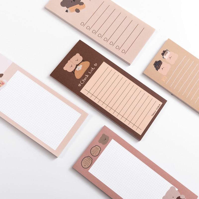 50 Sheets Korean Biscuits Bear Memo Pad Message Notes Decorative Notepad Note Check List Memo