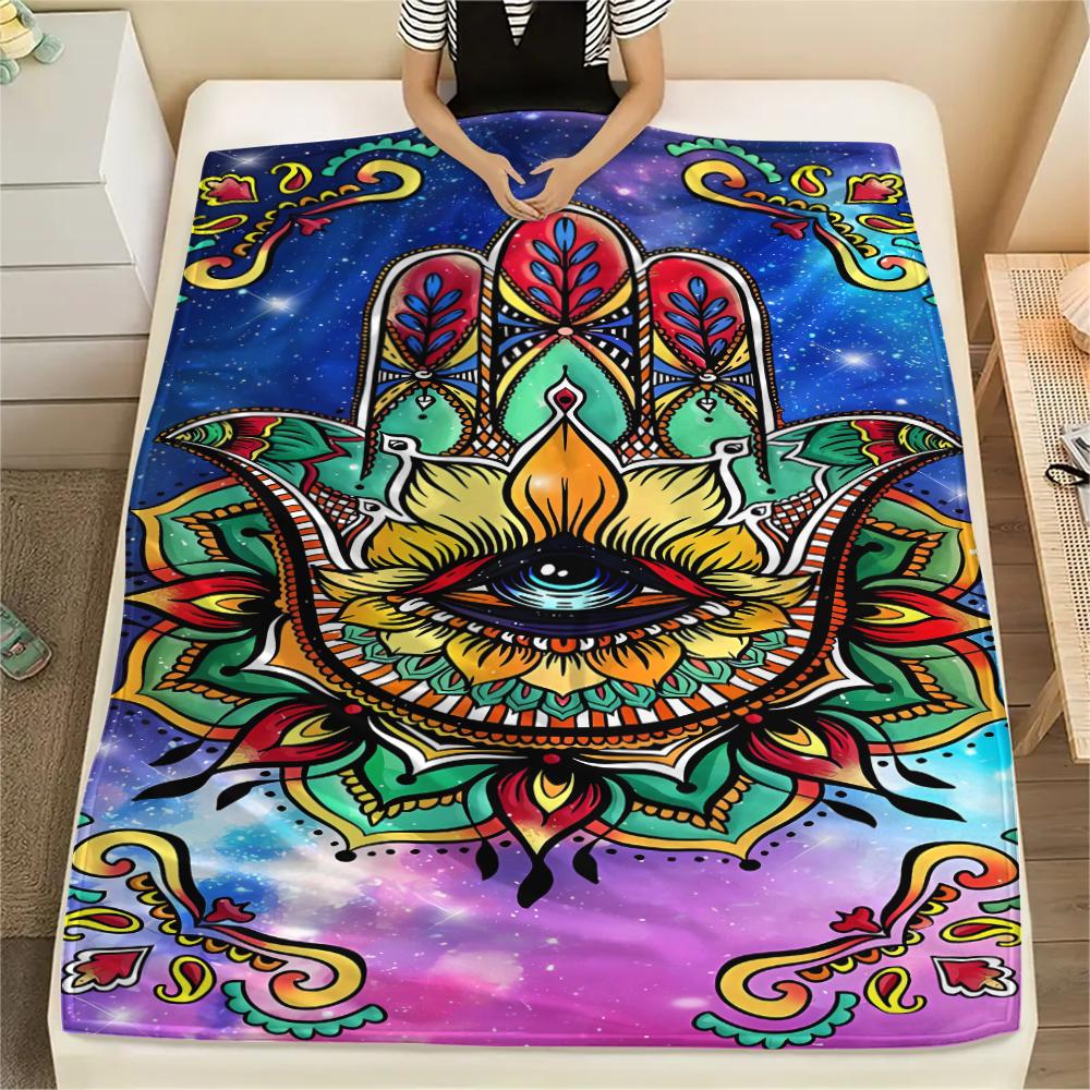 1Pc Jewish Hamsa Print Flannel Blanket, High Quality Comfortable for All Seasons, Home Decor, Warmth and Comfort, Perfect for Christmas Gifts