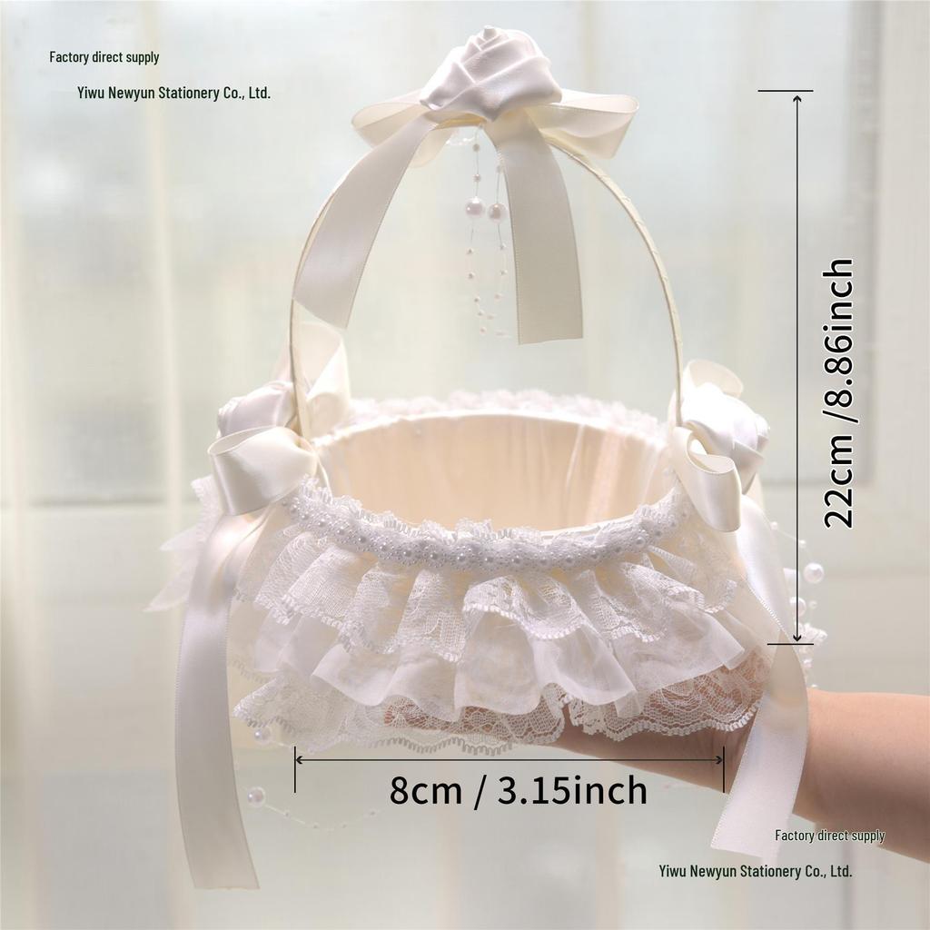 Silk Flower Girl Basket: Petite Wicker Lace Design for Weddings & Festivals