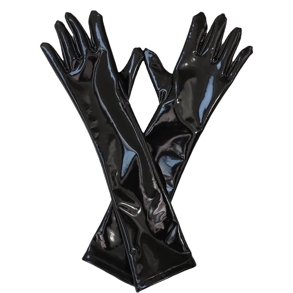 

Sexy Women PVC Sparkling Glove Latex Faux Leather Mid Glove Punk Gloves Sexy Hip-pop Mittens Cosplay Maid Costumes Accessory L