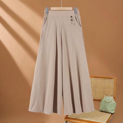 Mom's Summer Plus Size Ice Silk Wide Leg Culottes - Casual, Lightweight, Stylish Cropped Pants for Middle-Aged Women