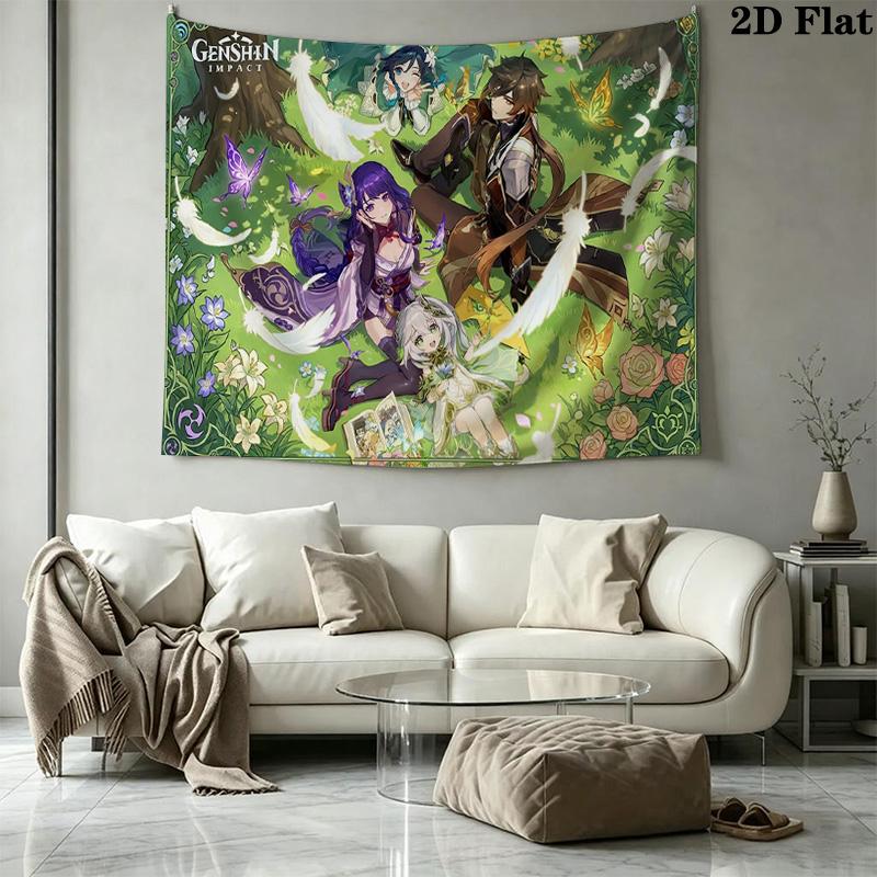 Genshin Impact Poster Wall Tapestry Aesthetic Wall Hanging Printed Fabric Blanket Decorative Tapestries for Bedroom Living Room Home Decor