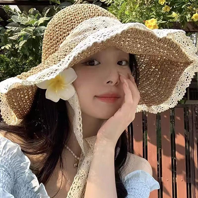 Women Sun Hat Wide Large Brim Beach Hats Summer Straw Hat Foldable Sun Hat Women'S Hat  Holiday Beach Uv Protection Cap