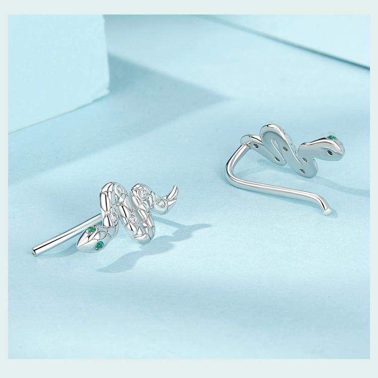 925 Sterling Sliver Snake Náušnice Dámské Trendy Elegantní Šumivé Zelené Zirkonové Hadí náušnice Obruče na míru Módní šperky