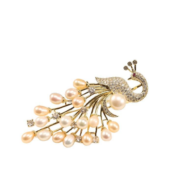 Koreanische Mode Süßwasserperlen & Zirkon Pfauenbrosche für Cheongsam und Übermantel - Herbst/Winter Kollektion