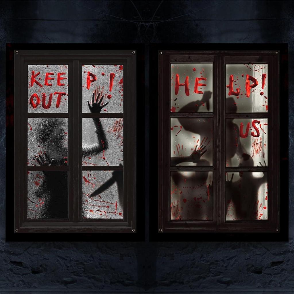 Halloween 2-pack Door And Window Curtain Background Hanging Cloth Horror Ghosts Outdoor Decoration Scene Hanging Cloth