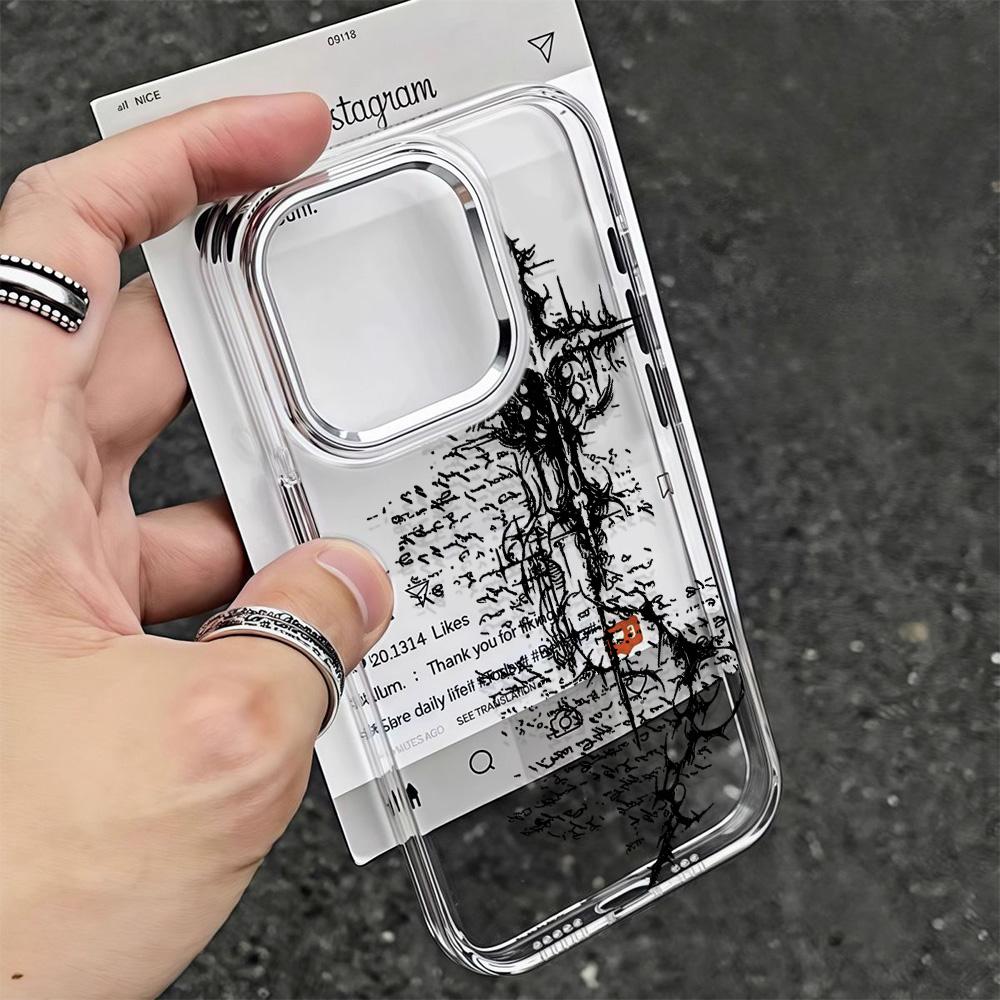 Dark Rune Phone Case For Iphone 15 Pro Max 14 Plus 17 16 13 12 11 17Air 17E 16E Coque Funda Phone Cover Modern Metal Photo Frame