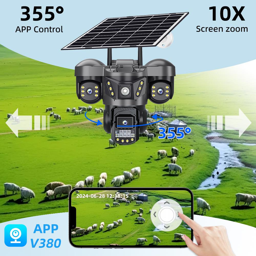 AOV Solar Monitor Home All-day Recording 4g Three-screen Solar Camera CCTV