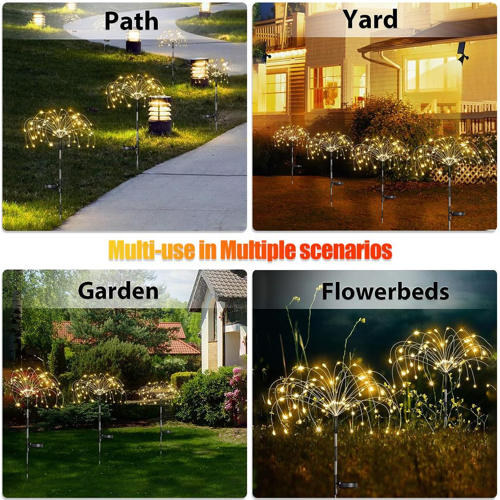 3/4/5PCS LED Solar Firework Light ,Outdoor Waterproof Garden Lights 8 Modes Fairy Lights For Party Pathway Yard DIY Decor