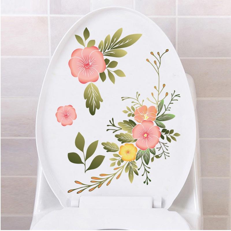 

1Piece Flower Mural Toilet Stickers Bathroom Decoration Stickers Bathroom Decors Self-adhesive Paintings Removable PVC Sticker
