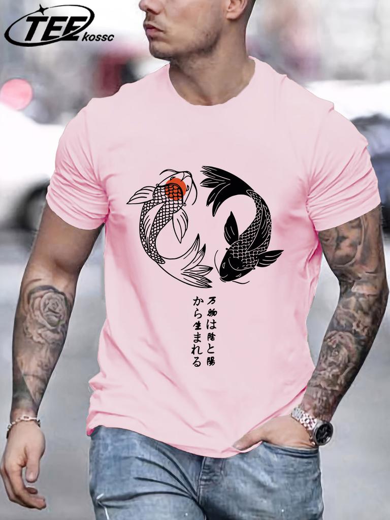 Two Koi Fish Swimming In WatertShirts Men Cotton Casual T Shirt Breathable Crewneck Short Sleeve Unisex Summer Fashion Clothing