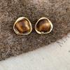 18k real gold electroplated tiger's eye stone geometric stud earrings Maillard temperament earrings earrings women