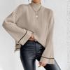 Women's Casual Fashion Colorblock Knitted Brushed Turtleneck Long Sleeve Top