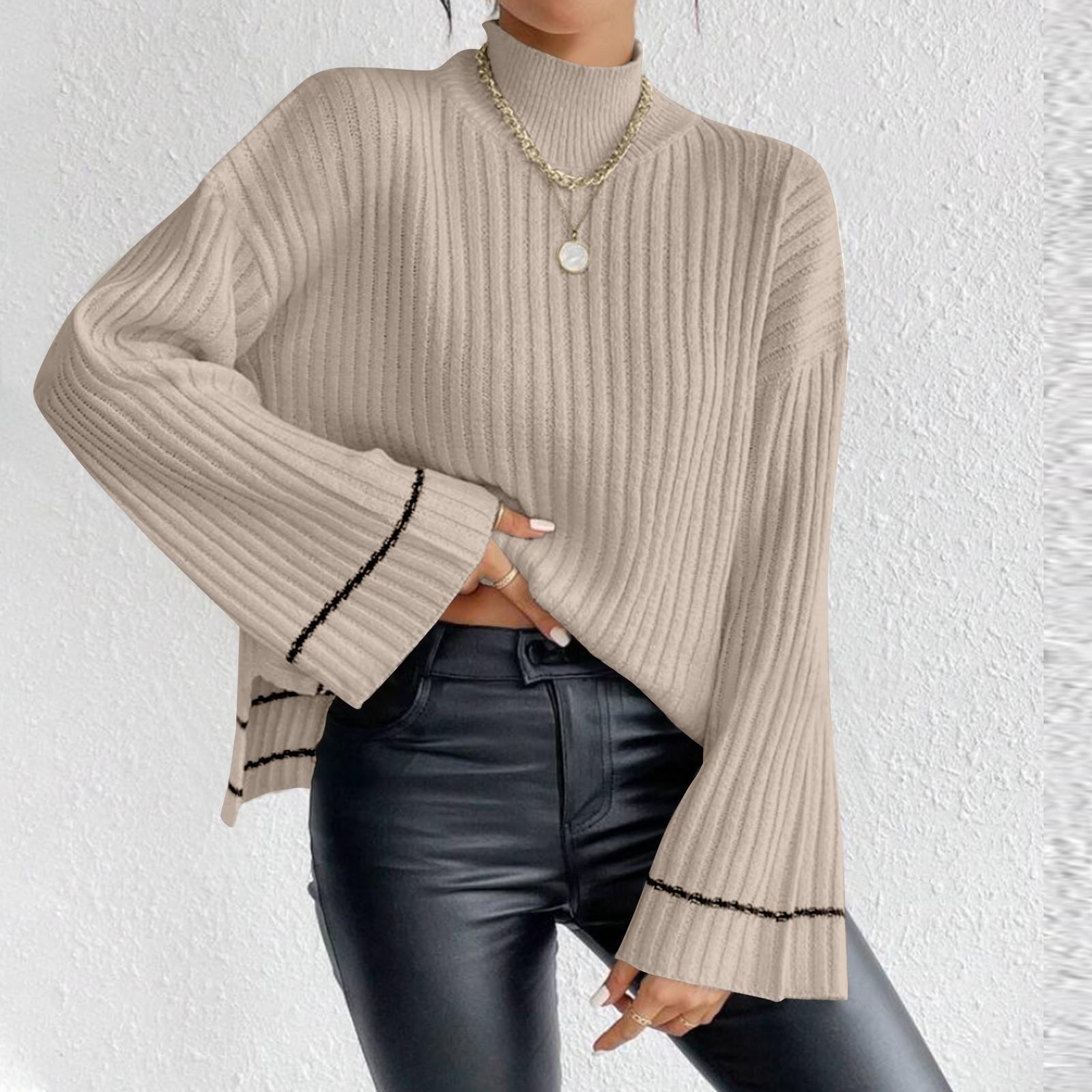 Women s Casual Fashion Colorblock Knitted Brushed Turtleneck Long Sleeve Top L 2378₽
