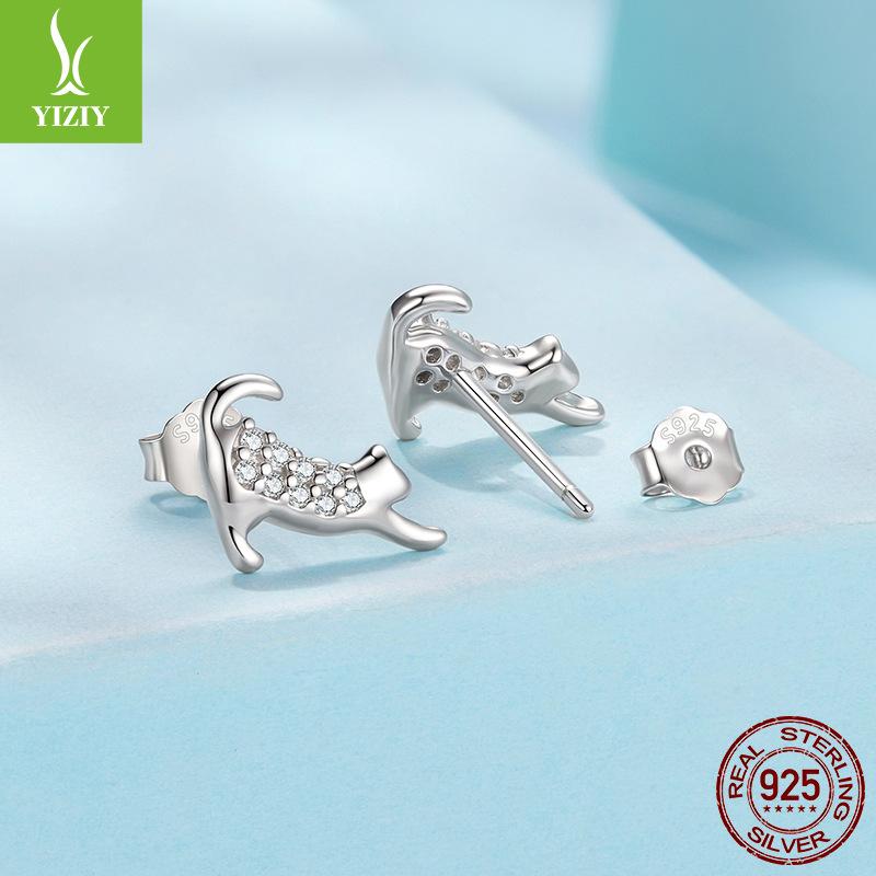 S925 Sterling Silver Cat Mini Stud Earrings, Playful And Cute Kitten Stud Earrings.