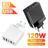 PD 120W GaN Quick Charger 3.0 US EU Plug Travel Portable 5 Port USB Type C Fast Charging Suitable For Android Ios iPhone Xiaomi