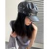 Hot Women'S Trendy Beret Harajuku Gothic Lolita Punk Cap Pu Leather Flat Top Versatile Beret Retro Flat Tops Visor Newsboy Cap