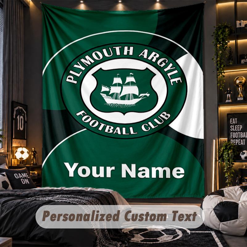 TapestryPlymouth Argyle FC Custom Name Text Personalized Wall Hanging Tapestry Home Wall Decor