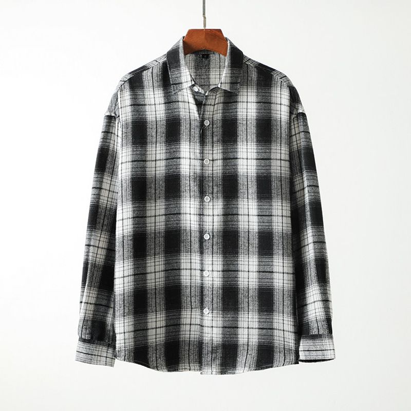 American vintage Washed Sanding Plaid Shirts Men's Long sleeve Spring and Autumn Stacked Outerwear Foreign Trade Men's Casual Shirt