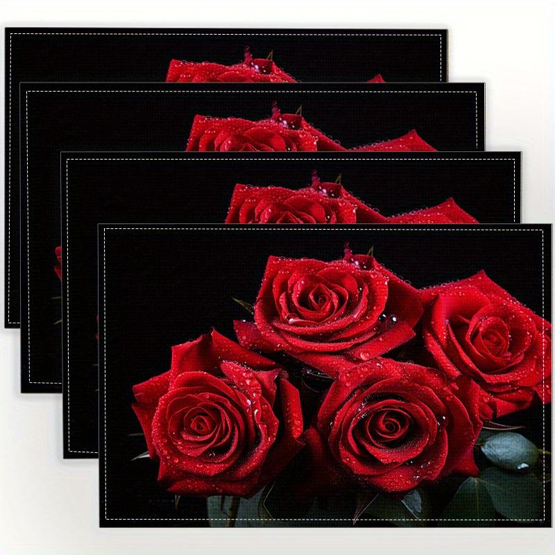 

1pcs/4pcs/6pcs Rose Flower Printed Placemats, Suitable for Decorating Tables in Parties, Kitchens, And Restaurants 1pcs
