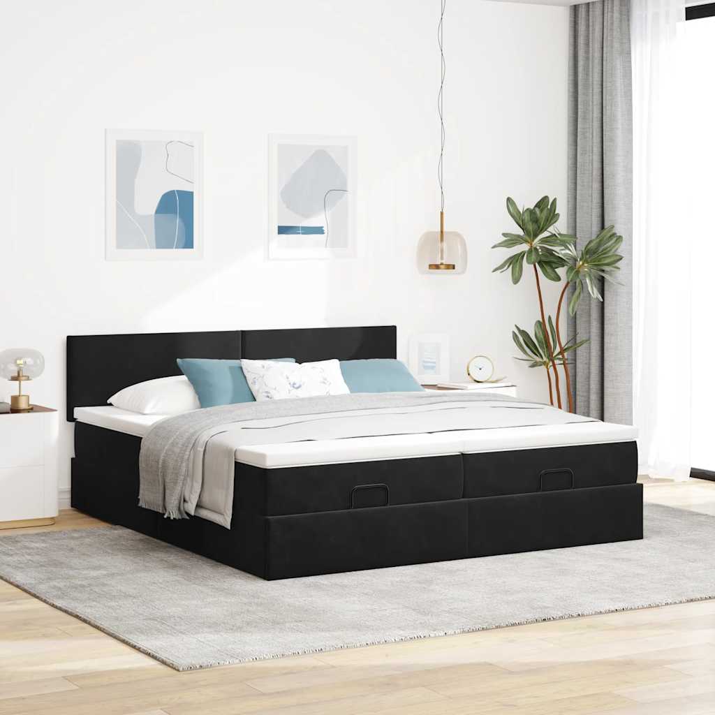 Ottoman Bed with Mattress Black 200x200 cm Velvet