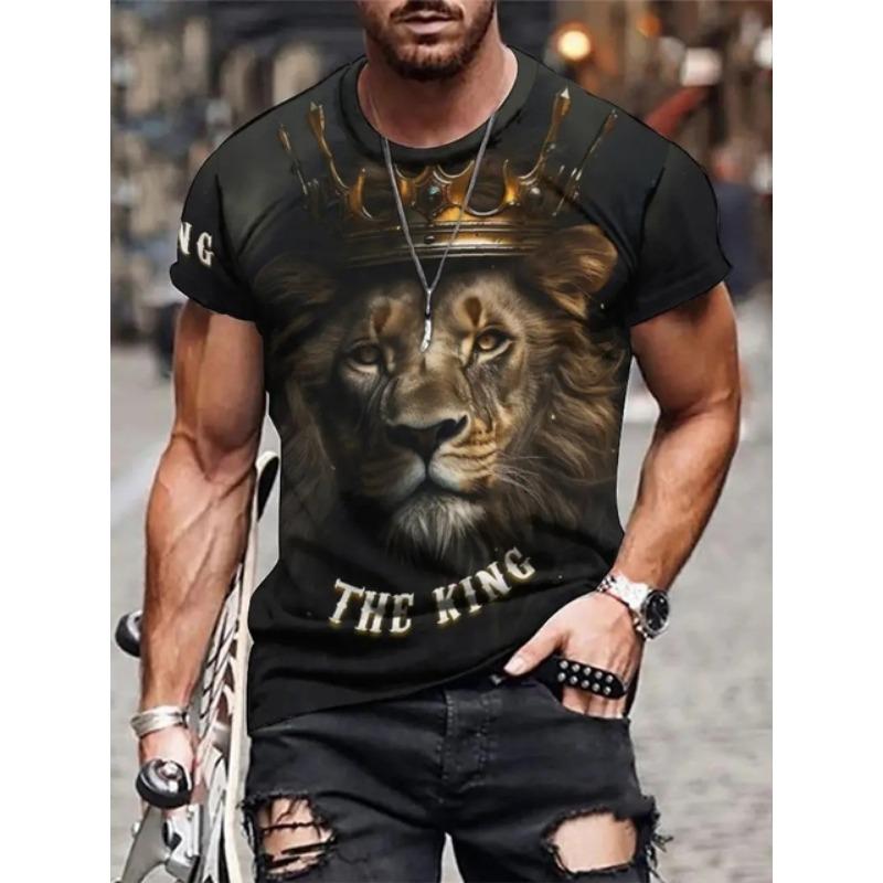 Stylish Tiger 3D Digital Pattern Print Men's Graphic T-shirts Causal Comfy Tees Short Sleeve Pullover Tops Men's Summer Outdoor