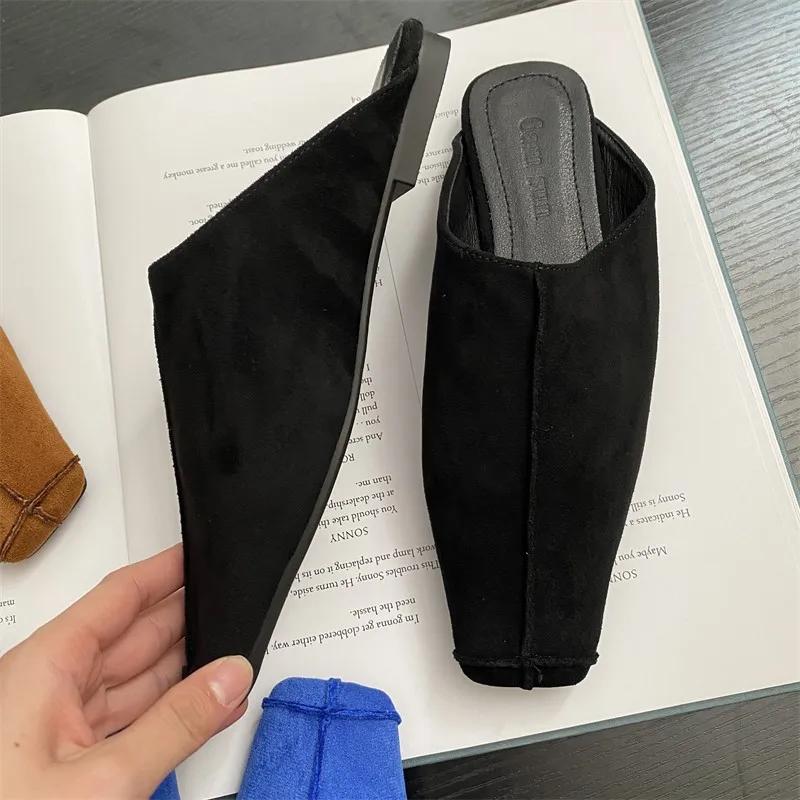 Women Flats Slippers Summer Square Toe Fashion Sandals Casual Cozy Woman Mules Shoes 2025 New Trend Designer Dress Lady Zapatos