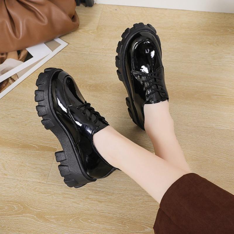 Lace-up small leather shoes women's new spring student retro platform single shoes small muffin shoes women