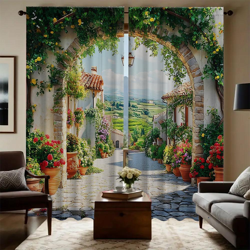 

2 шт. Домашние ностальгические шторы с пейзажным фоном и карманом для штанги, Кухня, Кофейня, Гостиная, Бэкон 75x166cm
