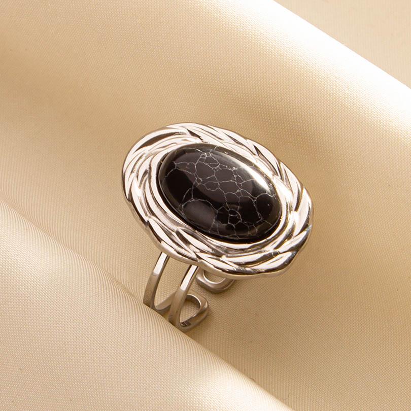 

Imitation Stone Stainless Steel Oval Rings For Women Men Accessories Jewelry Jhumka Open Adjustable Ring Double Layered Anillos adjustable