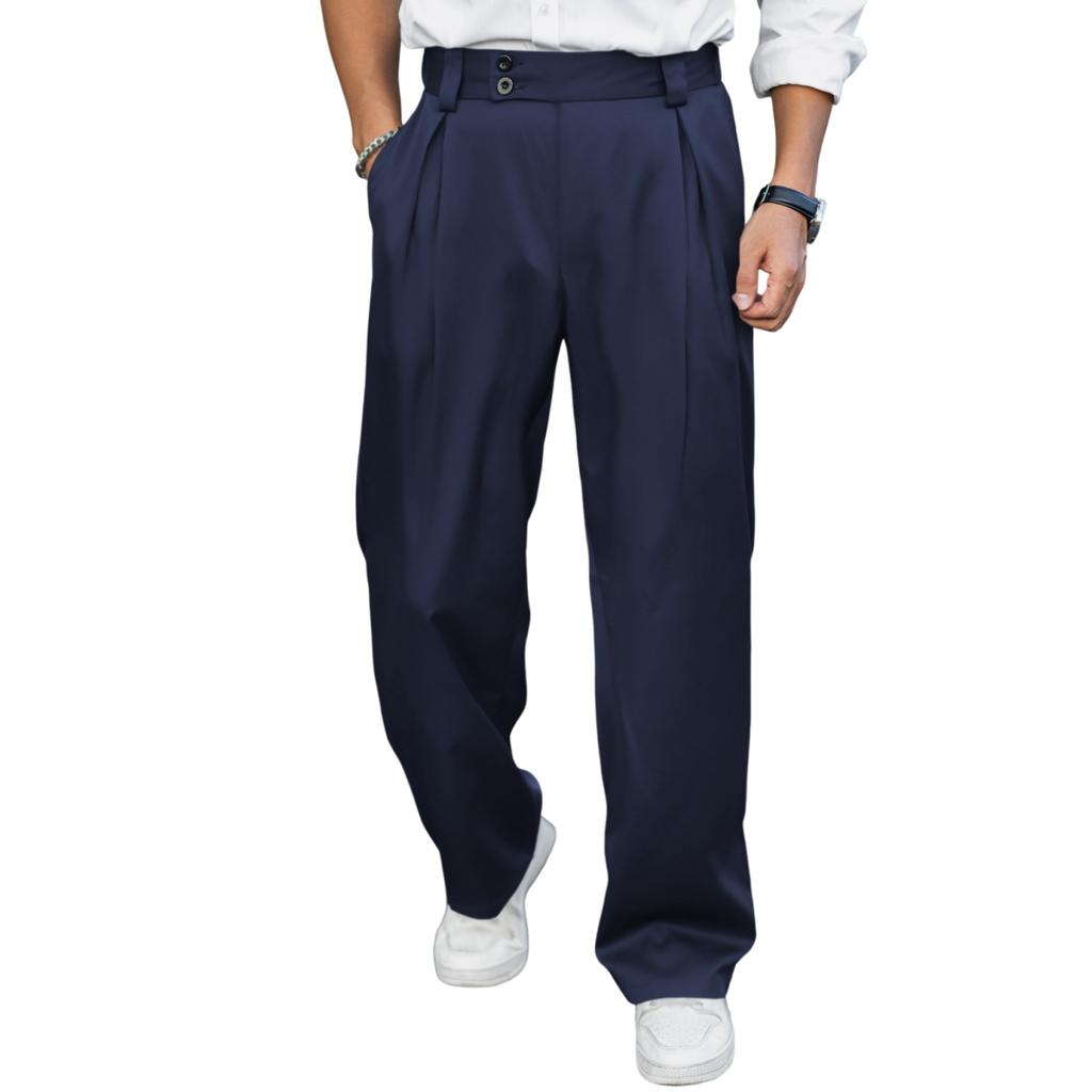 Men's Wrinkled Drapey Loose Fit  Pants, Versatile Straight Leg Casual Trousers