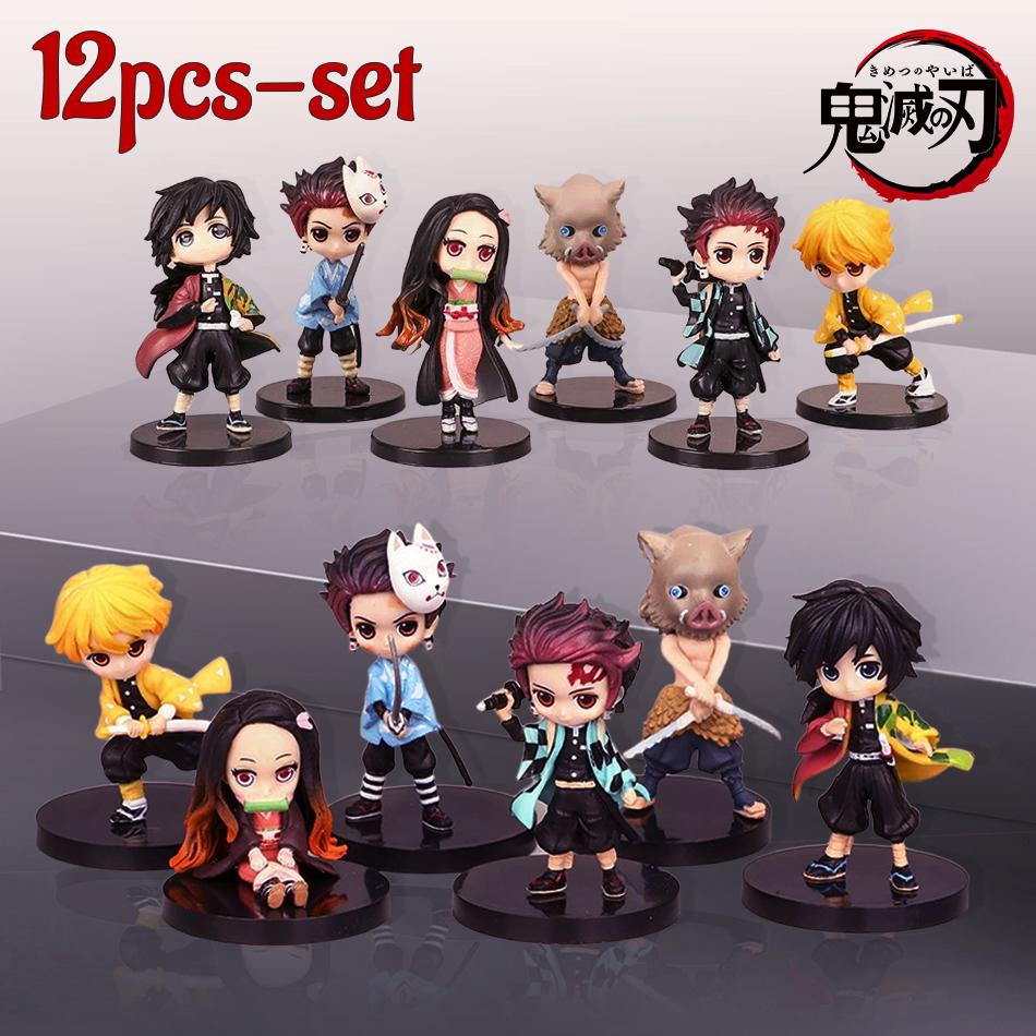 12pcs/set Anime Demon Slayer Kamado Nezuko Kamado Tanjuurou Battle Version Action Figure Collectible Models Toys 10cm