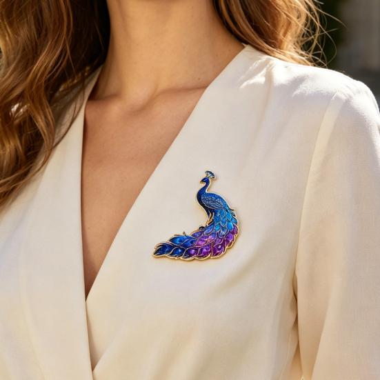 Brooch Pin Gradient Color UV Printing Peacock Shape Zinc Alloy Pin Suits Coats Sweaters Badge Versatile Accessories