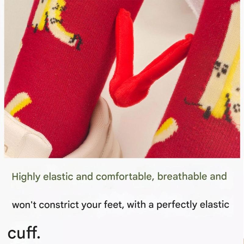 Magnetic Hand Holding Middle Calf Socks Funny Cartoon Food Themed Hamburger Hot Dogs Print Crazy Design Socks for Women