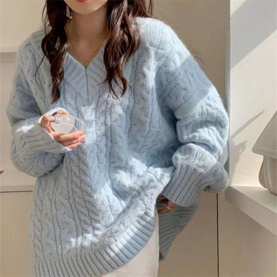 Women's Fashion Casual Fall Winter Solid Color Print Long Sleeve V-Neck Sweaters