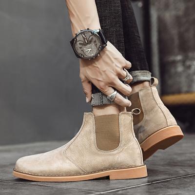 Fashion2024 British Style Retro Chelsea Boots Men Brand Comfortable Fashion Leather Ankle Men Comfortable Suede Pointed Chelsea Boots