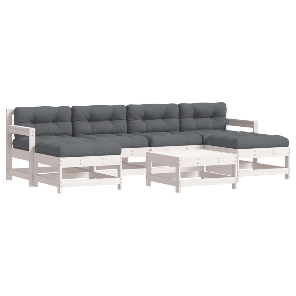 7 piece Garden Lounge Set with Cushions White Solid Wood