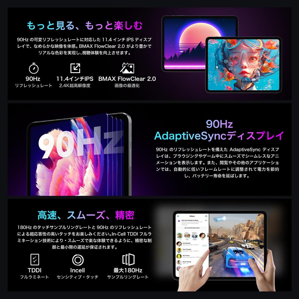IPS Tablet Calling BMAX PAD Android 15 CPU Helio 90Hz High Refresh Rate Fast 4G L1 Compatible I12 Power 2.4K 11.4-inch Wi-Fi/SIM Model Tablet,