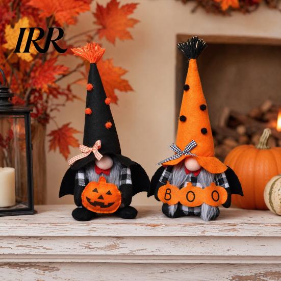 Festive Home Decor Halloween Plush Gnome Decoration, Spooky Orange Black Boo Pumpkin Swedish Tomte Decorative Toys Figurine, Elf Dwarf Ornaments