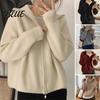 Commuting Style Outwear Women Sweater Coat Solid Color Lapel Long Sleeve Double Zipper Jacket Fly Design Knitting Casual