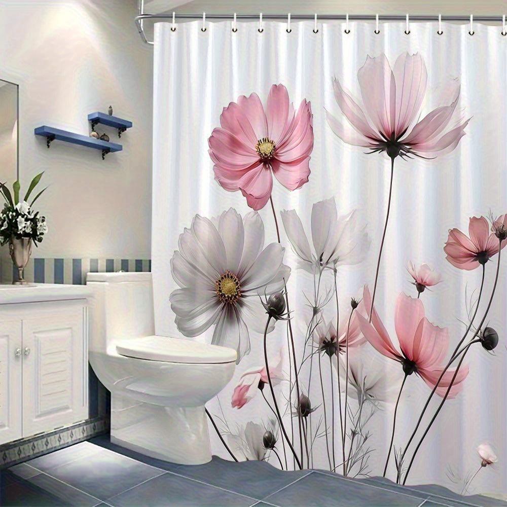 Universal Fit Shower Curtain With Hooks Set For Bathroom Decor And Water Control