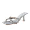 Beautiful Cross Rhinestones~ Simple Temperament Square Head Open-toed High-heeled Cool Slippers Women's Dress Summer