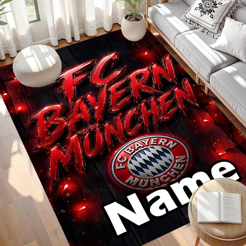 Custom Name Personalized FC Bayern Print Carpet, Versatile Home Decor Rug, for Playroom, Apartment, Balcony, Entryway, Hallway Gift