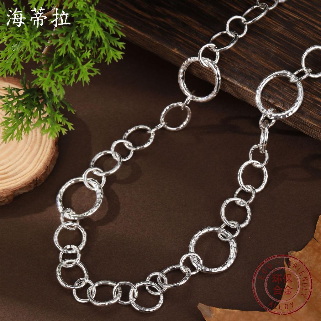New Hollow Geometric Ring Long Necklace, Women's Exaggerated Bohemian Irregular Ring Necklace