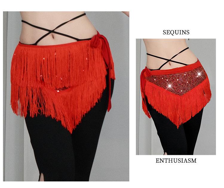 Belly Dance Sequin Tassel Hip Scarf for Stage Performance and Practice