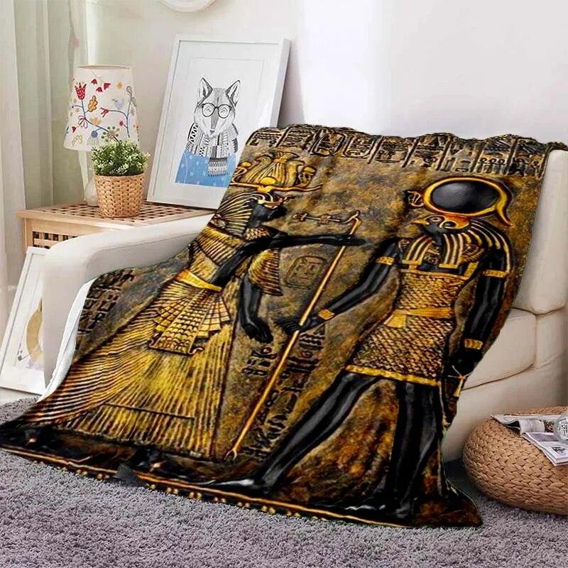 Ancient Egyptian Elements Print Blanket, For Sofa Couch Office Bed Camping , Multi-purpose Gift Blanket For All Season Clear