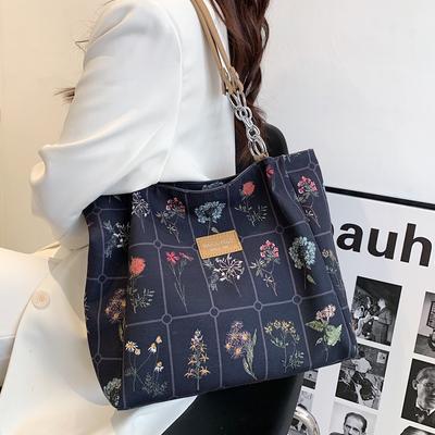 Women Canvas Bag  New Summer Large Capacity Flowers Printed Shoulder Bags Fashion Premium Texture All-Match Ladies Totes
