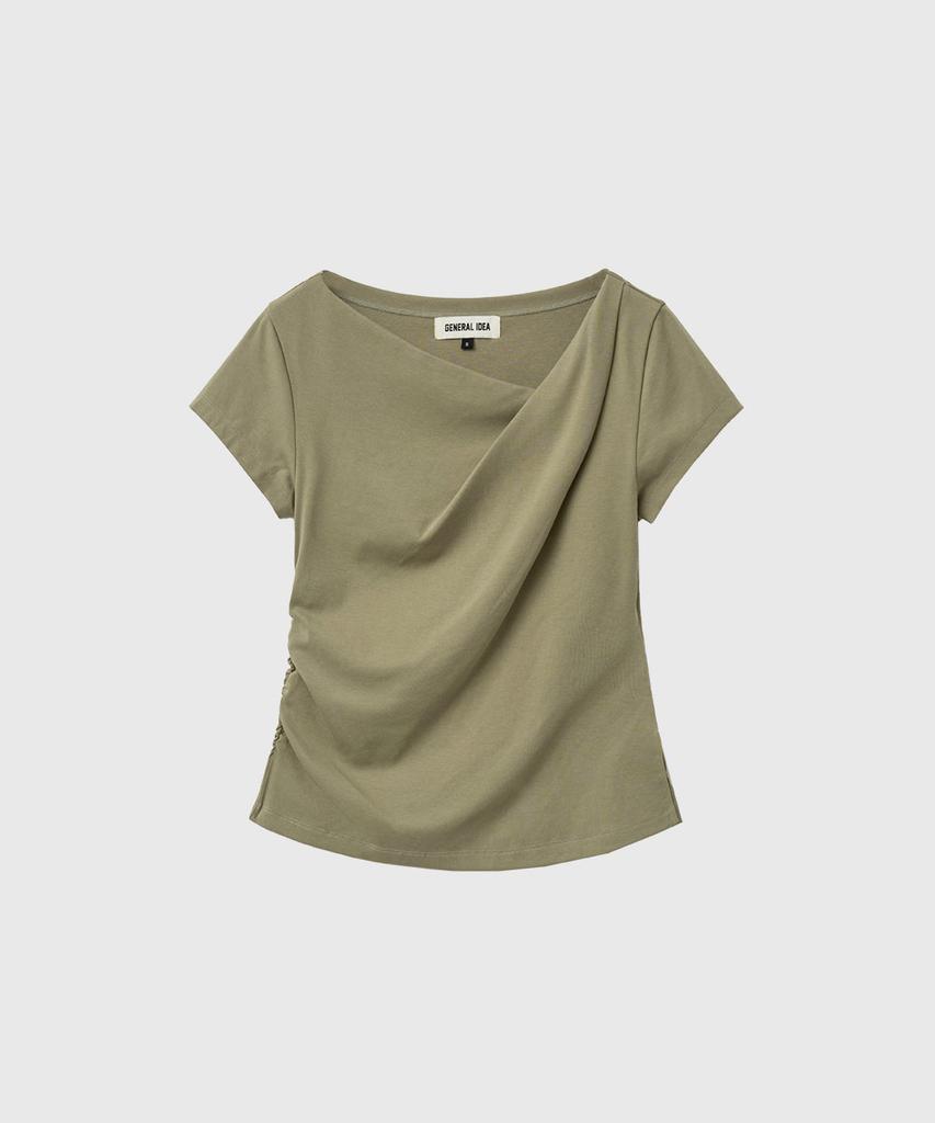GENERALIDEA Drape Shirred Jersey Blouse [Light Khaki] / Gf2Lts527