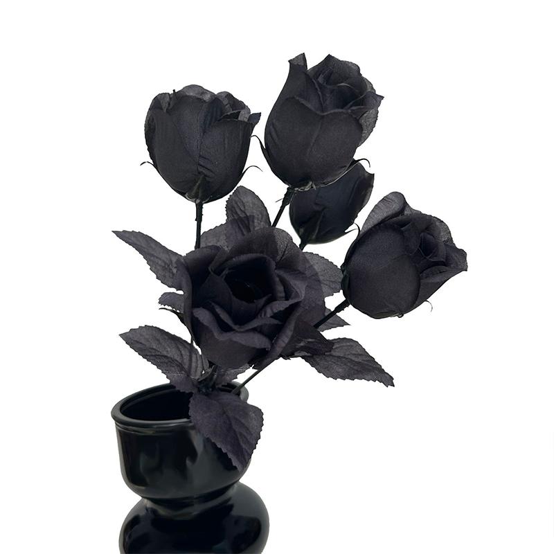 1 Stück Realistische Seiden-Schwarze Rosen Fotografie Hintergrund Blumen Gothic Heimdeko Simulierte Schwarze Rose 36cm