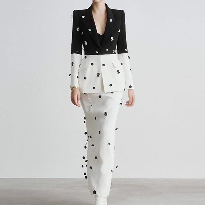 High-End Sequin Color Block Suit Jacket & Fishtail Skirt Set - Early Spring 2026